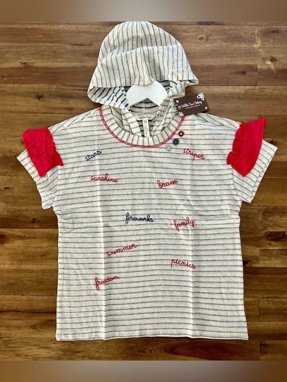 Matilda Jane Girls Blaire striped hoodie top NWT July 4th Brave Freedom Size 16